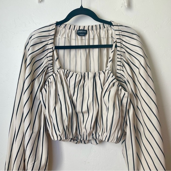 Bebe Twill Stripe Balloon Sleeve 2 Piece Bolero Set - Picture 6 of 14